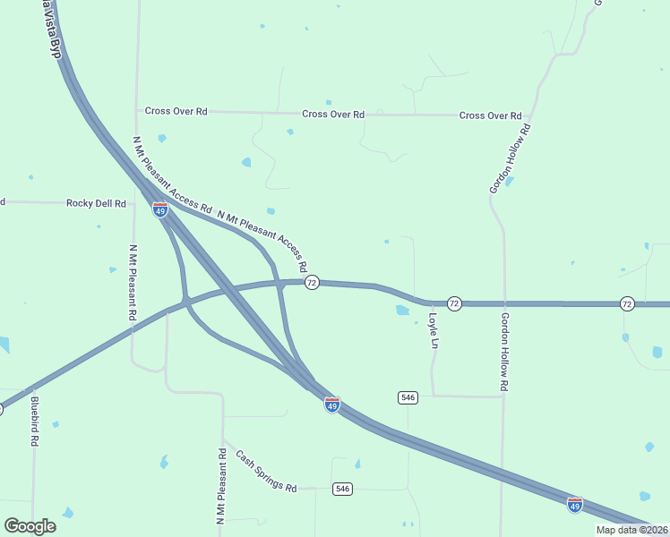 map of restaurants, bars, coffee shops, grocery stores, and more near 15256 Arkansas 72 in Gravette