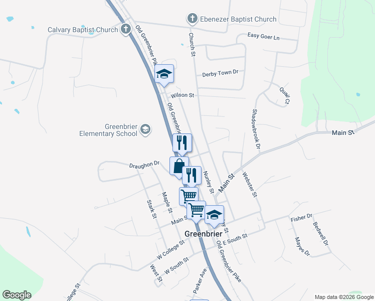 map of restaurants, bars, coffee shops, grocery stores, and more near 2643 U.S. 41 in Greenbrier
