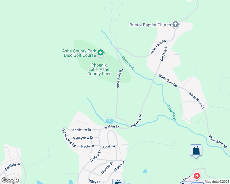 map of restaurants, bars, coffee shops, grocery stores, and more near 427 Ashe Park Road in Jefferson