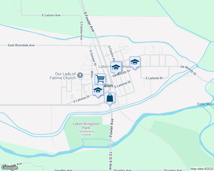map of restaurants, bars, coffee shops, grocery stores, and more near in Laton