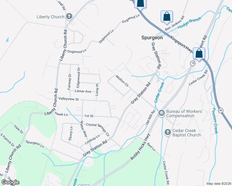 map of restaurants, bars, coffee shops, grocery stores, and more near 102 Snowden Court in Gray