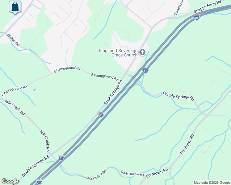 map of restaurants, bars, coffee shops, grocery stores, and more near 2839 Rock Springs Road in Kingsport