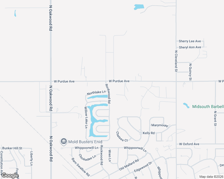 map of restaurants, bars, coffee shops, grocery stores, and more near 3929 Rockwood Road in Enid