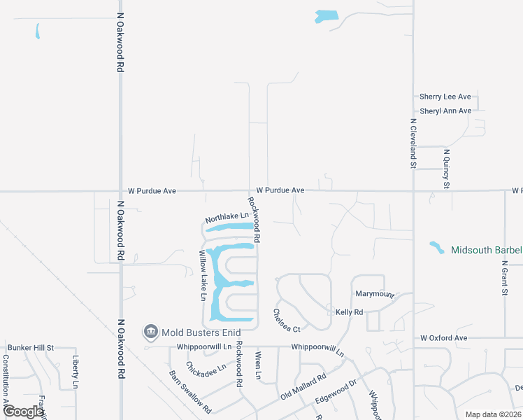 map of restaurants, bars, coffee shops, grocery stores, and more near 3929 Rockwood Road in Enid
