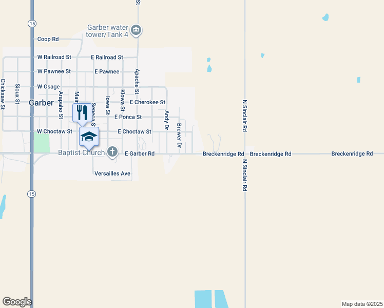 map of restaurants, bars, coffee shops, grocery stores, and more near E0400 Road in Garber