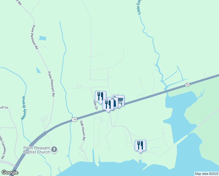 map of restaurants, bars, coffee shops, grocery stores, and more near 160 Eagle Road in Buchanan