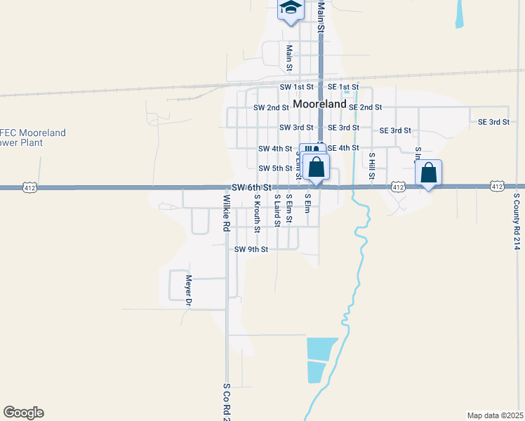 map of restaurants, bars, coffee shops, grocery stores, and more near 712 South Krouth Street in Mooreland