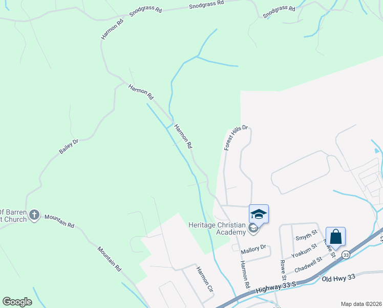 map of restaurants, bars, coffee shops, grocery stores, and more near 599 Harmon Road in New Tazewell