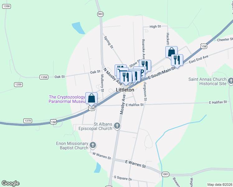map of restaurants, bars, coffee shops, grocery stores, and more near 113 West South Main Street in Littleton