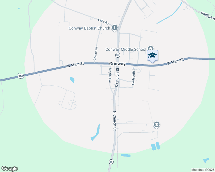 map of restaurants, bars, coffee shops, grocery stores, and more near 203 Maple Avenue in Conway