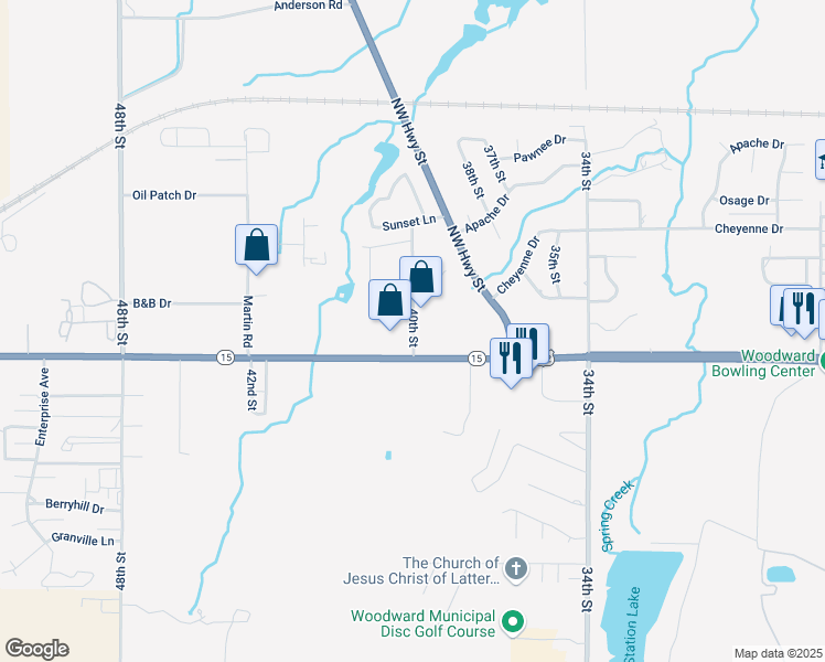 map of restaurants, bars, coffee shops, grocery stores, and more near 1010 40th Street in Woodward