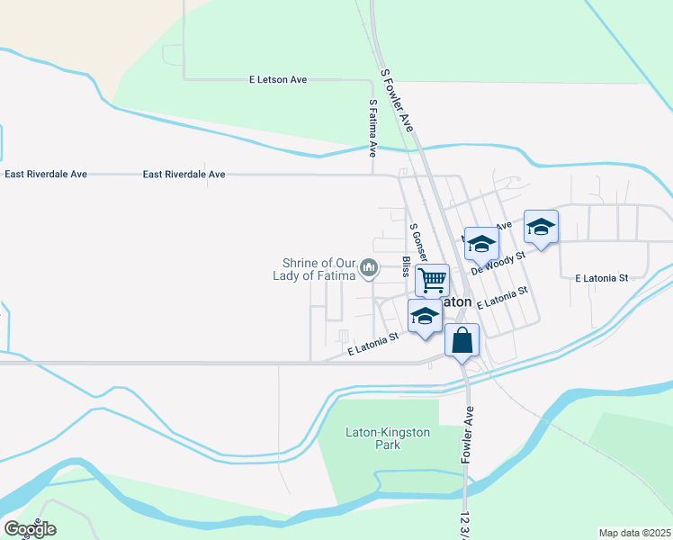 map of restaurants, bars, coffee shops, grocery stores, and more near 20719 South Fairway Avenue in Laton