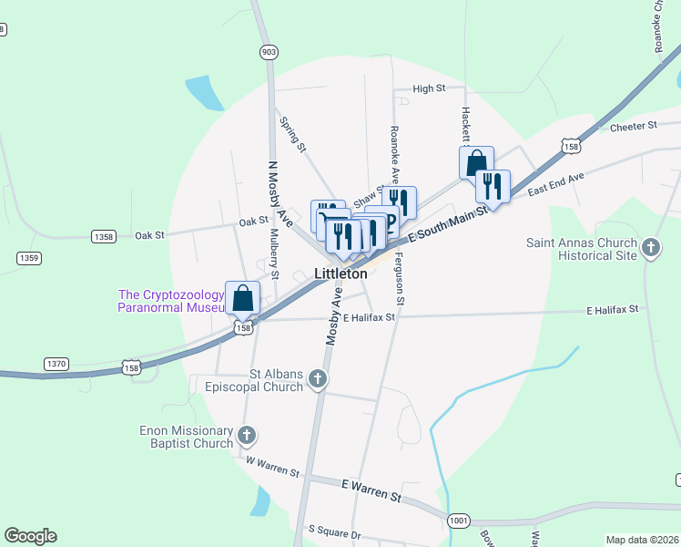 map of restaurants, bars, coffee shops, grocery stores, and more near in Littleton