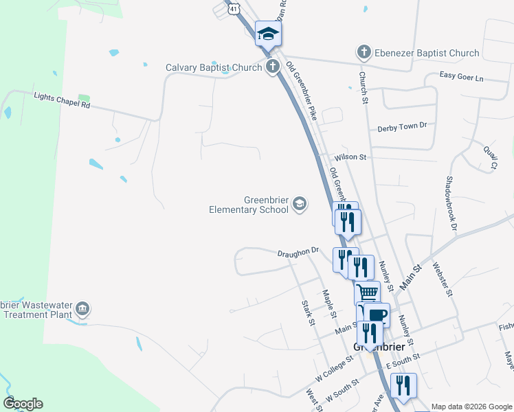map of restaurants, bars, coffee shops, grocery stores, and more near 3141 Lights Chapel Rd in Greenbrier
