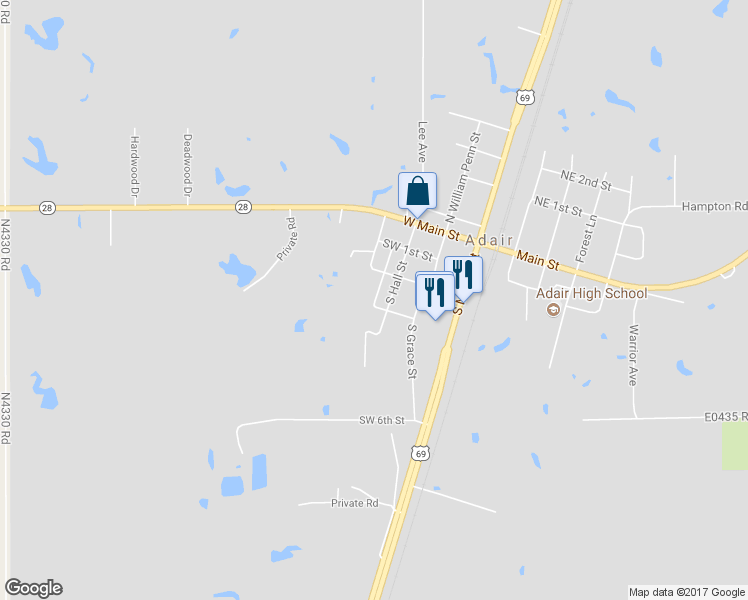 map of restaurants, bars, coffee shops, grocery stores, and more near 308 Powell Avenue in Adair