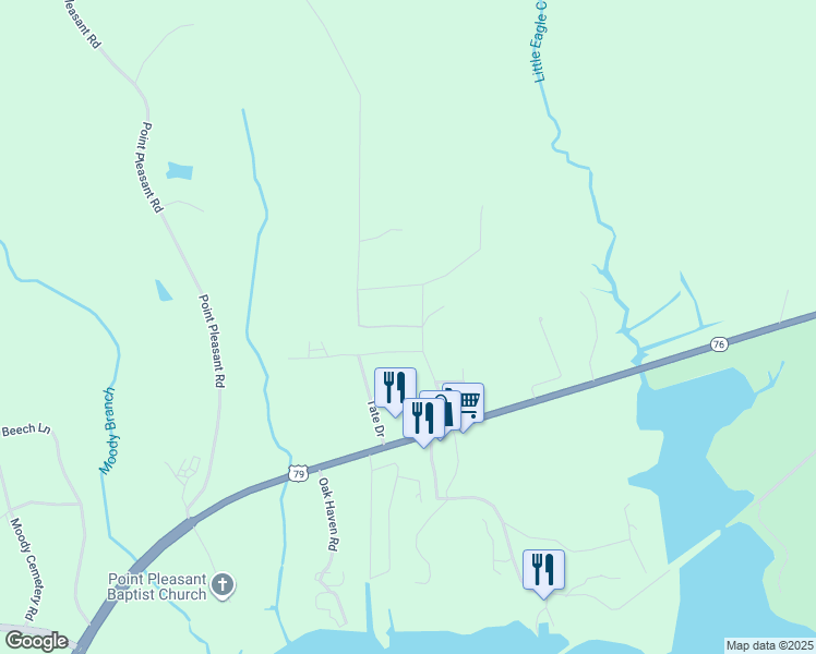 map of restaurants, bars, coffee shops, grocery stores, and more near 43 Eagle Creek Drive in Buchanan