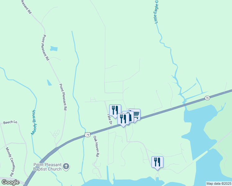 map of restaurants, bars, coffee shops, grocery stores, and more near 72 Bonnie Lane in Buchanan