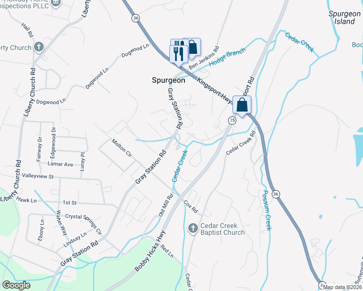 map of restaurants, bars, coffee shops, grocery stores, and more near 306 Autumn Creek Lane in Gray