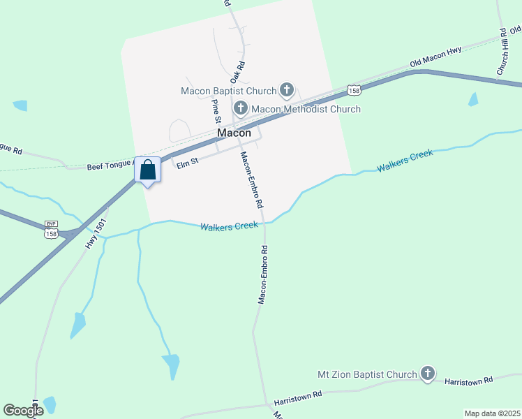 map of restaurants, bars, coffee shops, grocery stores, and more near Macon-Embro Road in Macon