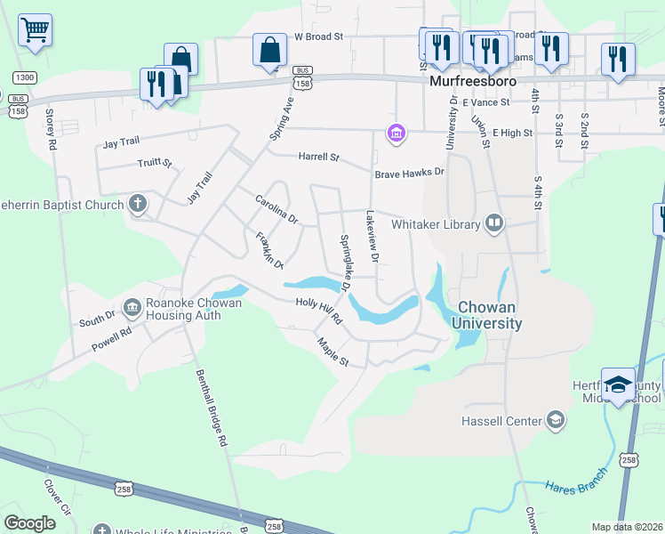 map of restaurants, bars, coffee shops, grocery stores, and more near 112 Dogwood Drive in Murfreesboro