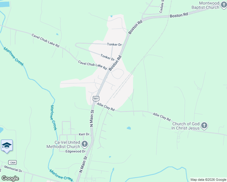 map of restaurants, bars, coffee shops, grocery stores, and more near 119 Lynn Drive in Roxboro