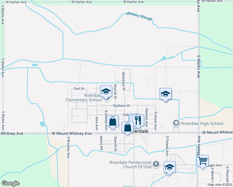 map of restaurants, bars, coffee shops, grocery stores, and more near 20647 Sherrill Street in Riverdale