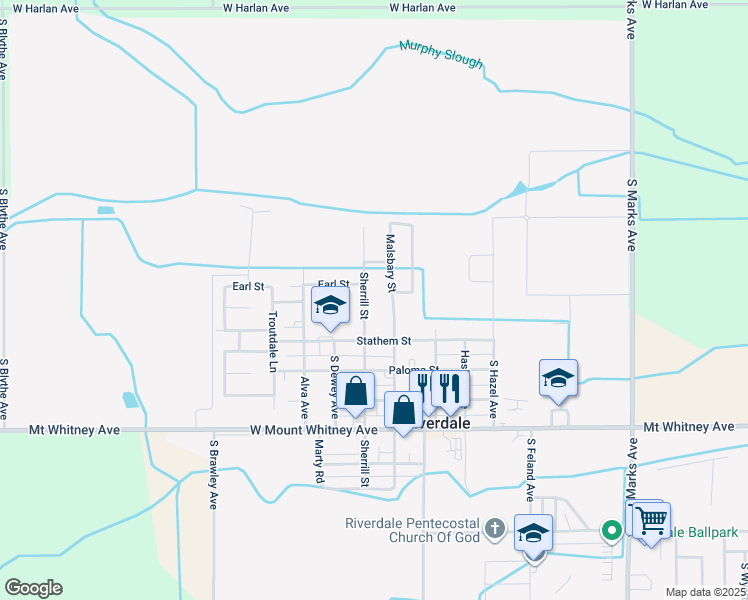 map of restaurants, bars, coffee shops, grocery stores, and more near 20611 Malsbary Street in Riverdale