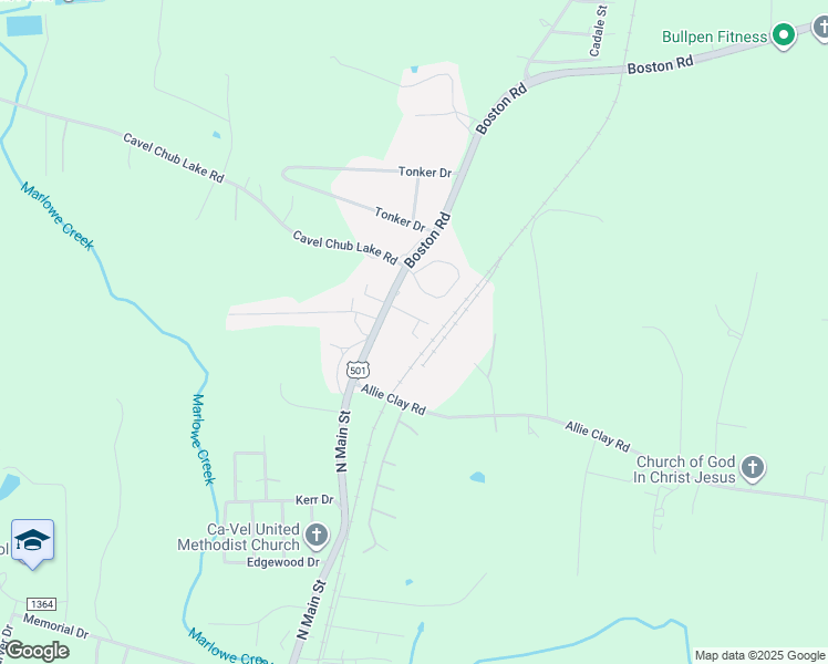 map of restaurants, bars, coffee shops, grocery stores, and more near 115 Lynn Drive in Roxboro