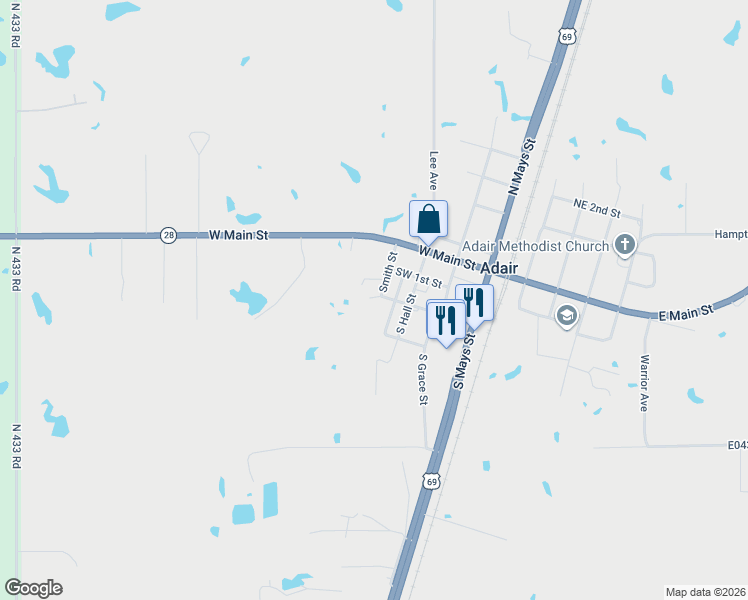 map of restaurants, bars, coffee shops, grocery stores, and more near 308 Powell Avenue in Adair