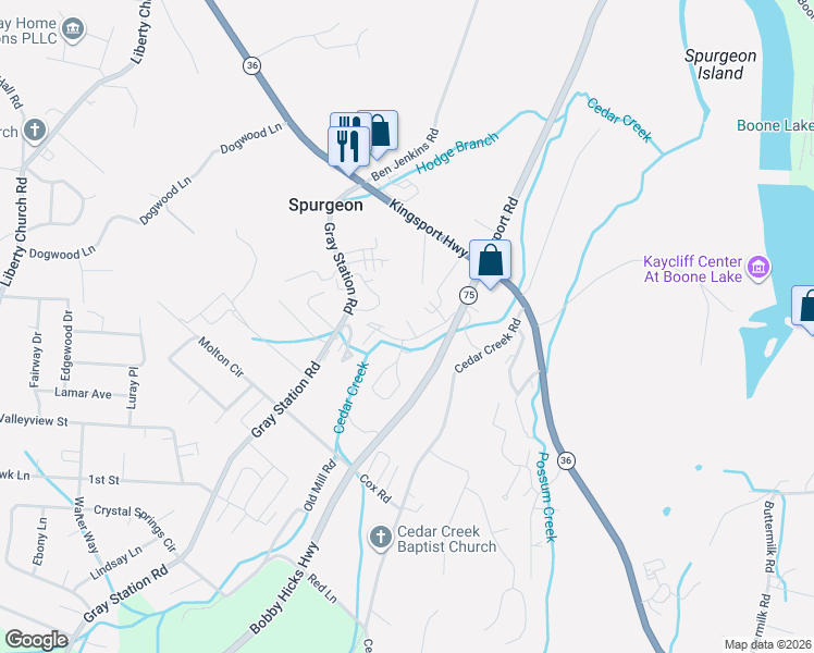 map of restaurants, bars, coffee shops, grocery stores, and more near 9 Ivy Court in Johnson City