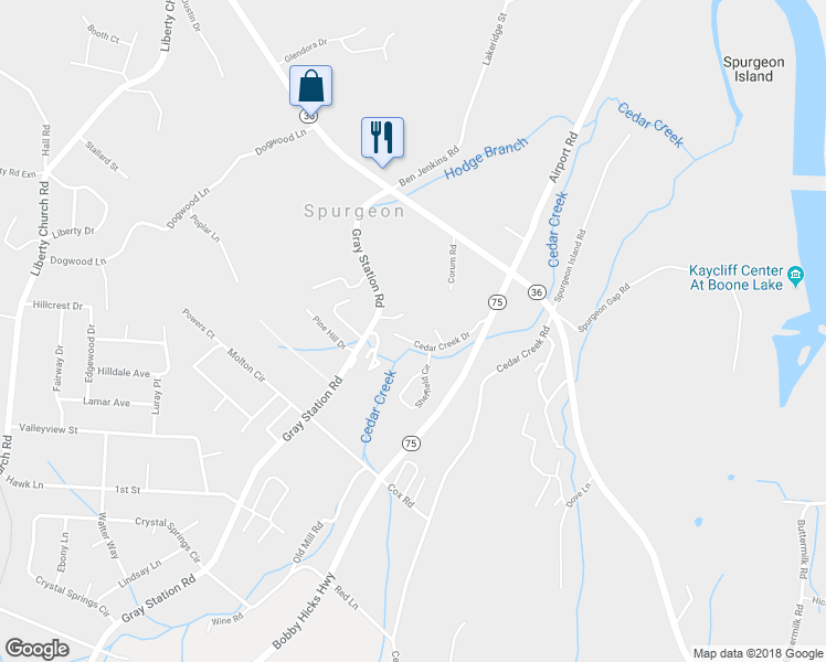 map of restaurants, bars, coffee shops, grocery stores, and more near 176 Gray Station Road in Johnson City