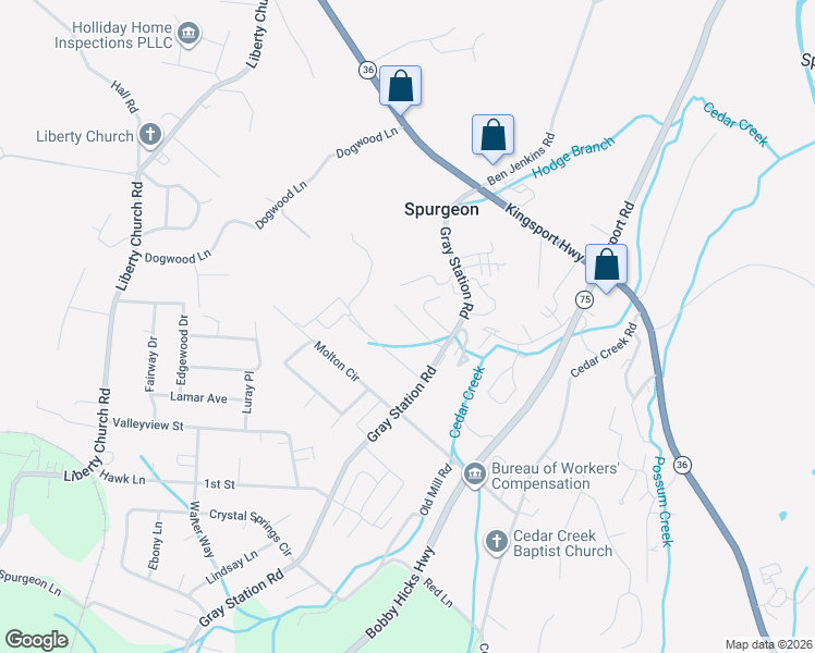map of restaurants, bars, coffee shops, grocery stores, and more near 118 Patrick Lane in Gray