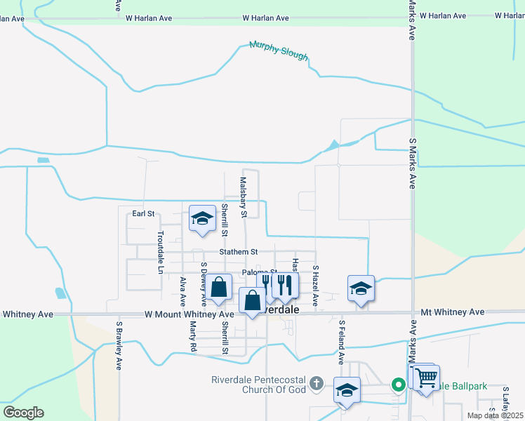 map of restaurants, bars, coffee shops, grocery stores, and more near 20528 Valley Oak Lane in Riverdale