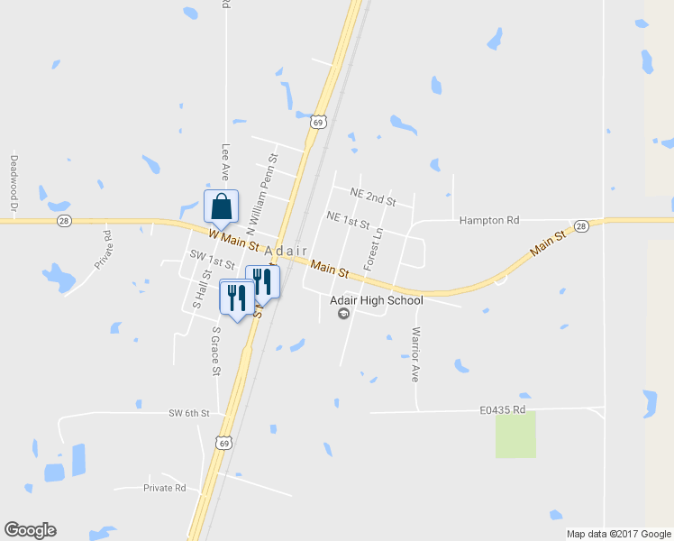 map of restaurants, bars, coffee shops, grocery stores, and more near 100 Ross Street in Adair