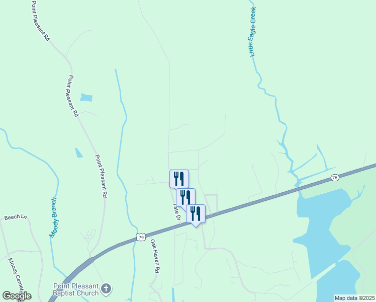 map of restaurants, bars, coffee shops, grocery stores, and more near 43 Eagle Creek Drive in Buchanan