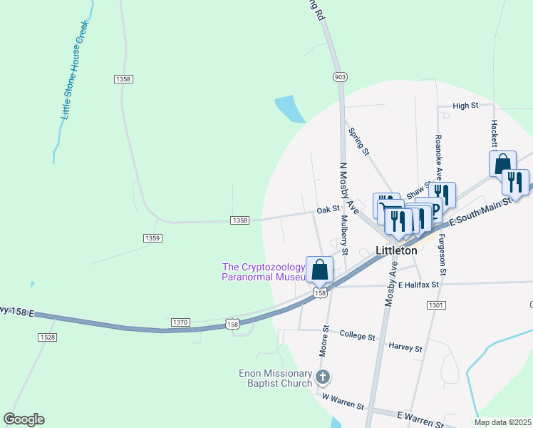 map of restaurants, bars, coffee shops, grocery stores, and more near 221 Oak Street in Littleton