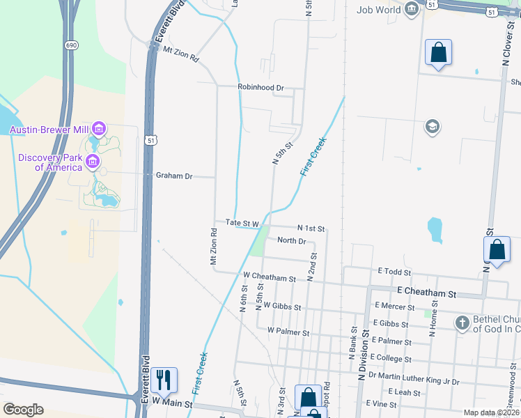 map of restaurants, bars, coffee shops, grocery stores, and more near 1193-1399 North 5th Street in Union City