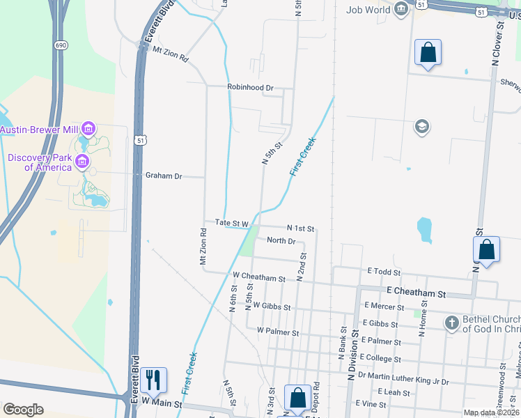 map of restaurants, bars, coffee shops, grocery stores, and more near 1193 North 5th Street in Union City