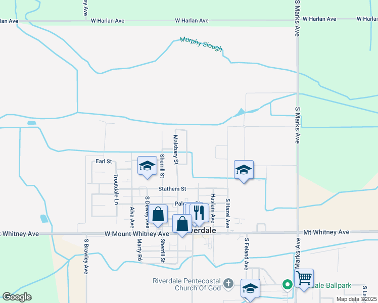 map of restaurants, bars, coffee shops, grocery stores, and more near 20528 Valley Oak Lane in Riverdale