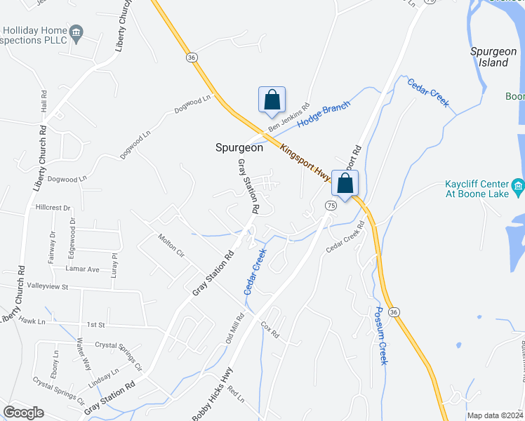 map of restaurants, bars, coffee shops, grocery stores, and more near 307 Autumn Creek Lane in Johnson City