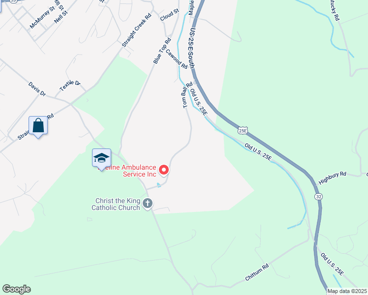 map of restaurants, bars, coffee shops, grocery stores, and more near Tom Ball Road in Tazewell