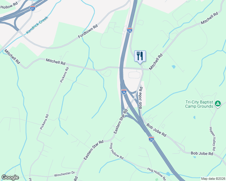 map of restaurants, bars, coffee shops, grocery stores, and more near 847 Mitchell Road in Kingsport