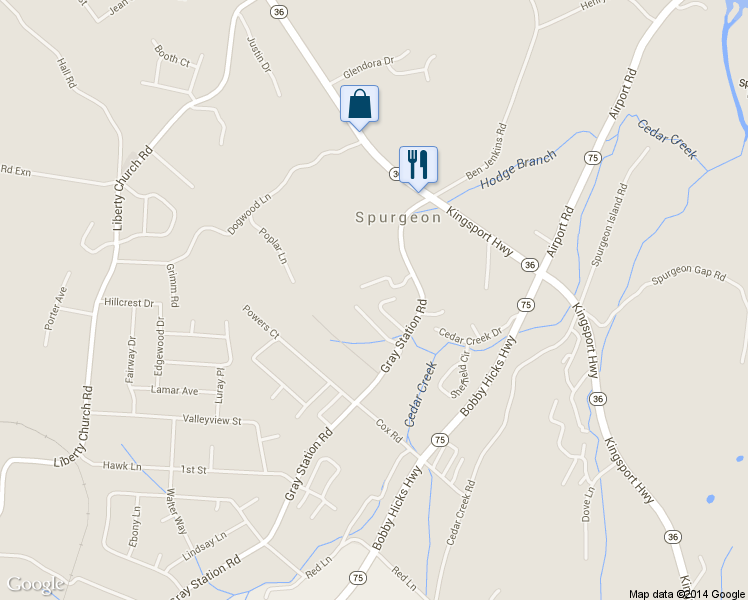 map of restaurants, bars, coffee shops, grocery stores, and more near 118 Patrick Lane in Gray