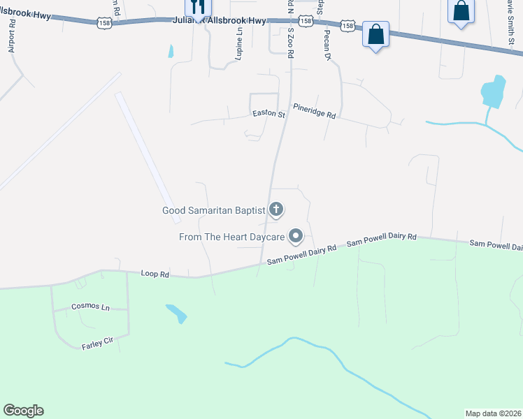 map of restaurants, bars, coffee shops, grocery stores, and more near 197 South Zoo Road in Roanoke Rapids