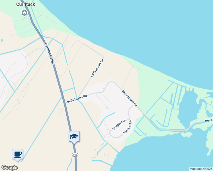 map of restaurants, bars, coffee shops, grocery stores, and more near 171 Bells Island Road in Currituck