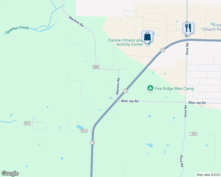map of restaurants, bars, coffee shops, grocery stores, and more near 14051 Mariano Road in Bentonville