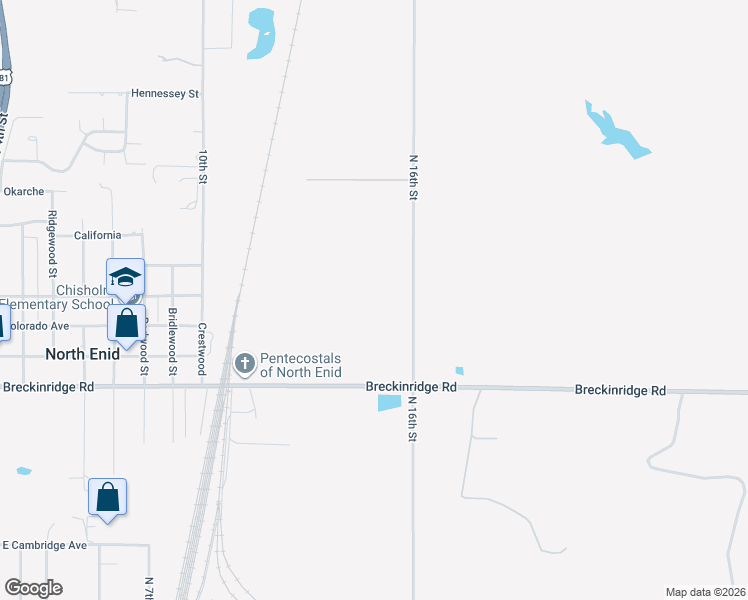 map of restaurants, bars, coffee shops, grocery stores, and more near 66 Breckinridge Road in Enid