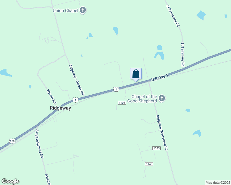 map of restaurants, bars, coffee shops, grocery stores, and more near U.S. 158 in Norlina