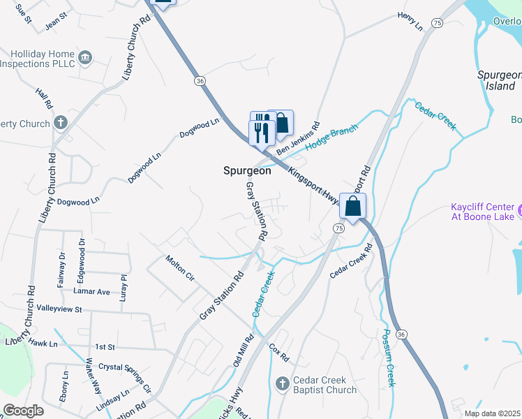 map of restaurants, bars, coffee shops, grocery stores, and more near 146 Gray Station Road in Johnson City