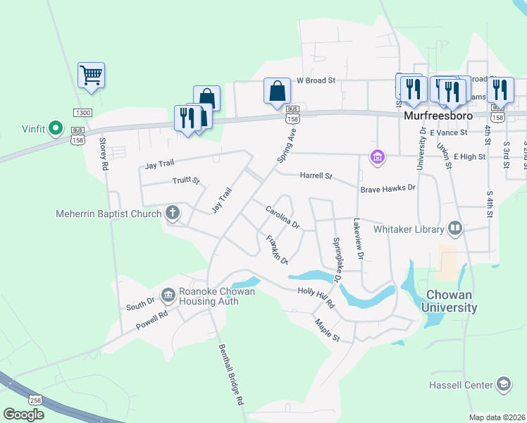 map of restaurants, bars, coffee shops, grocery stores, and more near 421 Carolina Drive in Murfreesboro